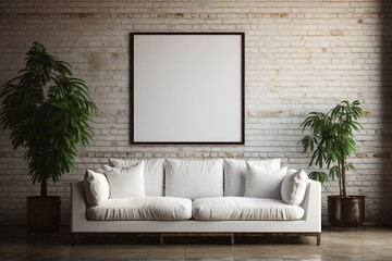 Loft Industrial Style Living Room Interior With Poster Mockup Created with Generative AI
