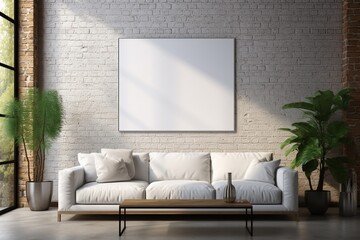 Loft Industrial Style Living Room Interior With Poster Mockup Created with Generative AI