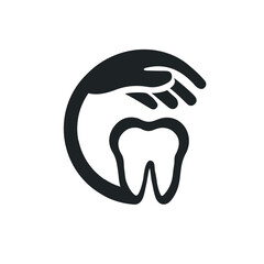hand holding a tooth icon, dental and health care vector symbol
