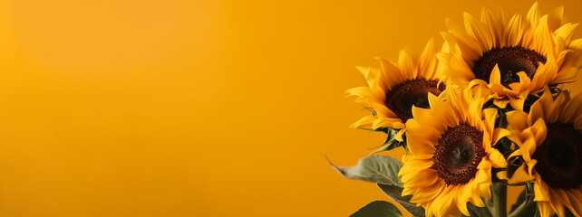Summer sunflowers on a yellow blue background, with copy space, place for text mockup