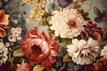 Creamy Vintage Flower Background: Nostalgic Floral Elegance, generative ai