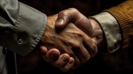 Hand shaking greeting with close up hands, ai generated