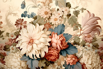 Creamy Vintage Flower Background: Nostalgic Floral Elegance, generative ai