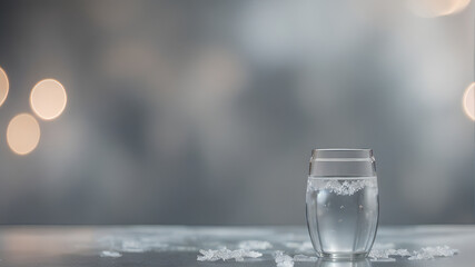 Artful Product Photography Featuring Clear Water in a Glass, Enhanced by Glinting Ice Pieces - A Captivating Visual Delight