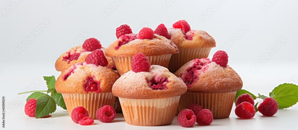 Poster A frame featuring delicious raspberry muffins on a white background