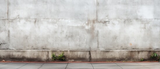 The city street has a long, old concrete wall that is covered with white plaster. The exterior of...