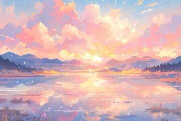 Summer Lake in Soft Colors, Sunrise 