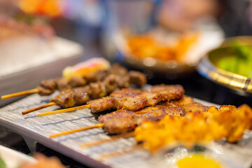 Japanese meat skewer in the restaurant