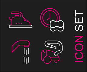 Set line Vacuum cleaner, Shower head, Washing dishes and Electric iron icon. Vector