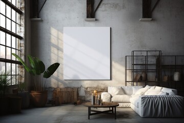 Loft Industrial Style Living Room Interior With Poster Mockup Created with Generative AI
