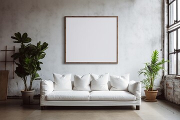 Loft Industrial Style Living Room Interior With Poster Mockup Created with Generative AI