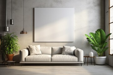 Loft Industrial Style Living Room Interior With Poster Mockup Created with Generative AI