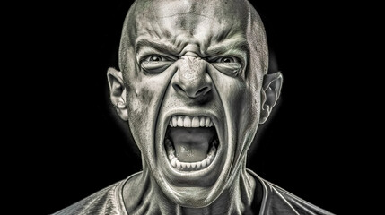 Fototapeta premium aggressive angry man roars loudly, made with Generative AI