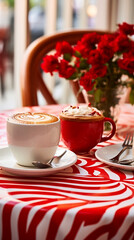 cup of coffee with red rose