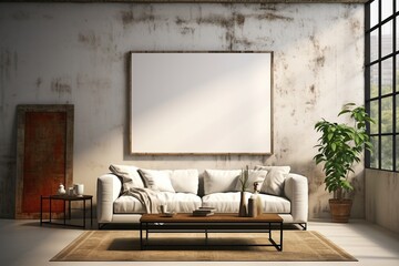 Loft Industrial Style Living Room Interior With Poster Mockup Created with Generative AI