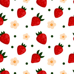 Fototapeta na wymiar Vector pattern with strawberries and flowers