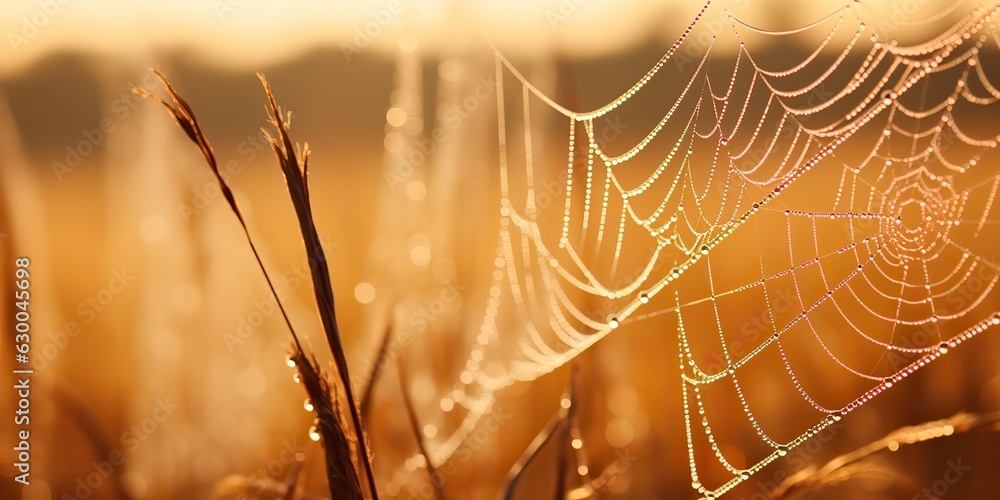 Canvas Prints ai generated. ai generative. sunshine spoderweb spider web at field meadow hay grass. nature outdoor