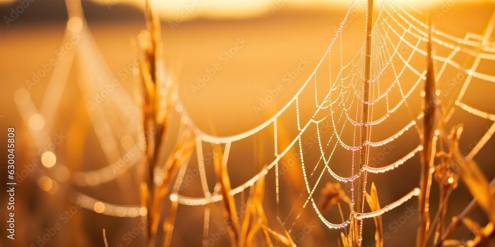 Canvas Prints ai generated. ai generative. sunshine spoderweb spider web at field meadow hay grass. nature outdoor