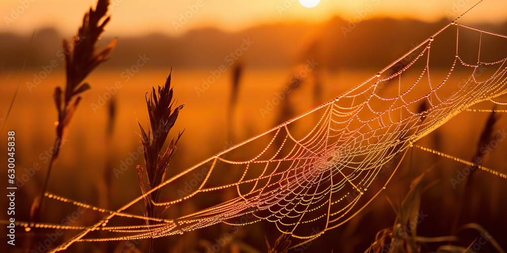 Canvas Prints ai generated. ai generative. sunshine spoderweb spider web at field meadow hay grass. nature outdoor