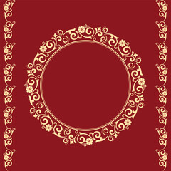 Decorative frame Elegant vector element for design in Eastern style, place for text. Floral golden and red border. Lace illustration for invitations and greeting cards