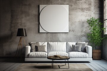 Loft Industrial Style Living Room Interior With Poster Mockup Created with Generative AI