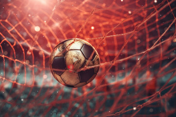 Soccer ball on goal net background