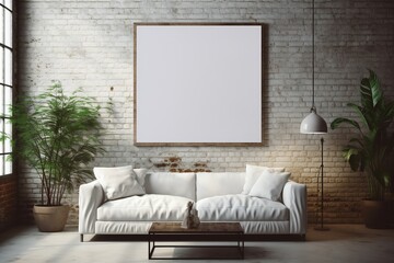 Loft Industrial Style Living Room Interior With Poster Mockup Created with Generative AI