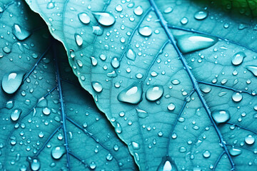 Fototapeta premium Turquoise leaves with drops of water, isolated white background