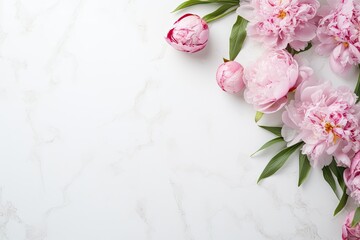 peonies on a white surface with space for copy created with generative ai 