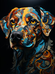 portrait, dog's head in patterns, illustration, creative, simple background, sketch, created with Generative AI technology