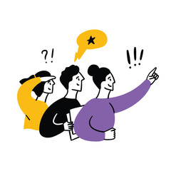 Cartoon Color Teamwork Concept with Characters People Flat Design Style. Vector illustration of Scene Employees Look into Distance