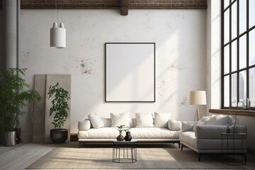 Loft Industrial Style Living Room Interior With Poster Mockup Created with Generative AI