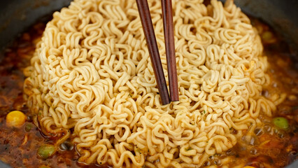 Noodle. Cooking traditional noodle close up