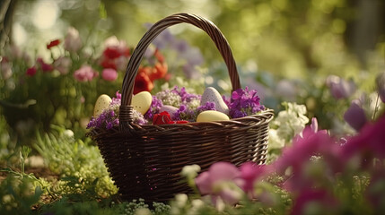 basket with flowers created with generative ai