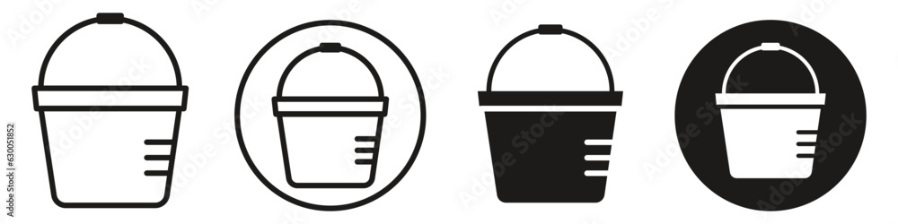 Poster bucket symbol sign icon vector set. outlined collection of flat empty basket in house hold for home 