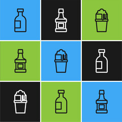Set line Glass bottle of vodka, beer and Whiskey icon. Vector