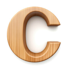 Letter C made of wood 3d on a white background