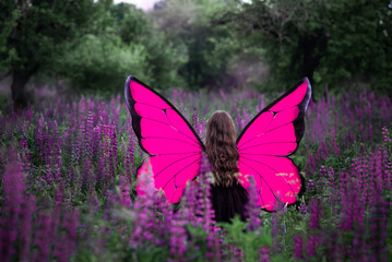 a fairy tale image of a girl with butterfly wings