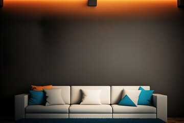 sober living room interior with with and orange colors. Ia generativ