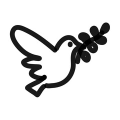 Peace -  dove with branch, simple line art doodle