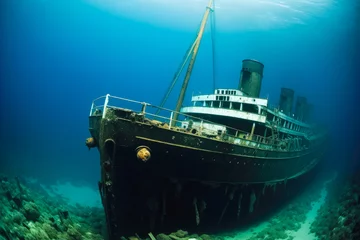 Fototapeten Sunken large ocean liner on ocean floor © MVProductions