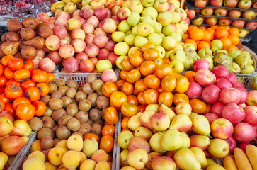 Naklejka na ściany i meble Various fruits at a local food market, Ecuador.