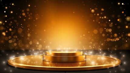 Award ceremony black elegant background with stage scene design concept and gold luxury light rays, glitter effect, created with Generative AI technology.