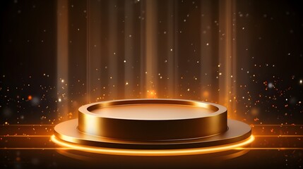 Award ceremony black elegant background with stage scene design concept and gold luxury light rays, glitter effect, created with Generative AI technology.