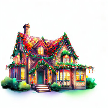 Winter Wonderland Residence: Christmas House on a Blank Canvas, Generative AI