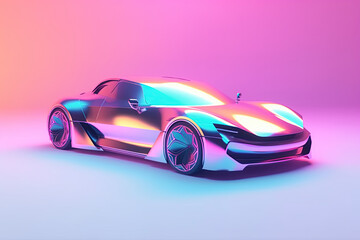 Holographic metallic 3D retro futuristic car