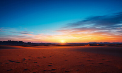 Fototapeta na wymiar Sunset over the sand dunes in the desert with cloud sky background. High quality photo