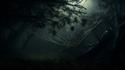 Toile d'araignée dans la forêt, généré par IA
