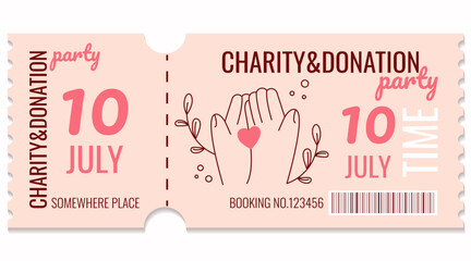 Donation and charity concept.INVITATION,COUPON,BANNER.Two hands holding a heart.Simple flat vector illustration.