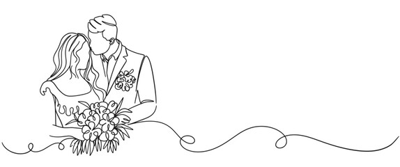 Line art wedding couple vector illustration